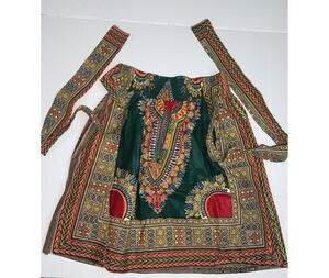 Dashiki Skirt Sash Green/Gold/Red Wax Block Print ft Inc CH9004 Free New Stiff